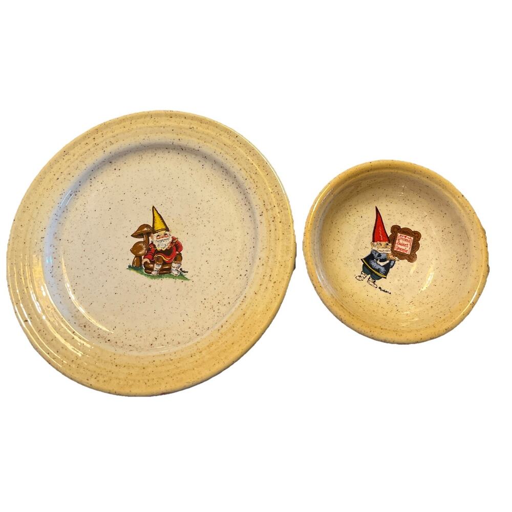 DeLane Lange Gnome Plate and Bowl Speckled Ceramic C1970s